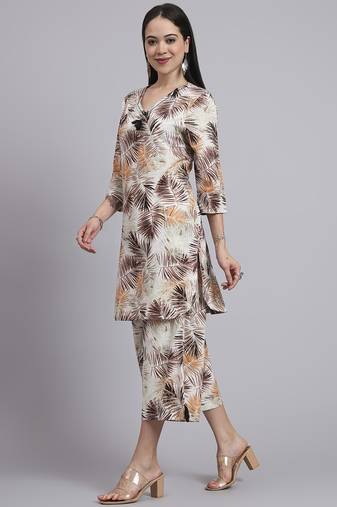 Women  cream cotton printed & hand work co-ord set (set of 2)
