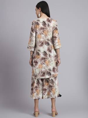 Women cream cotton printed & hand work co-ord set (set of 2) 2