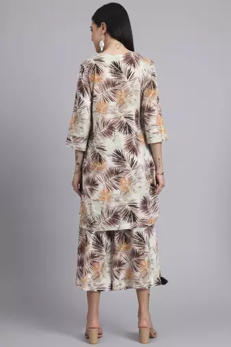 Women cream cotton printed & hand work co-ord set (set of 2)