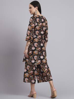 Women black cotton printed & hand work co-ord set (set of 2) 2