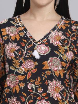 Women black cotton printed & hand work co-ord set (set of 2) 3
