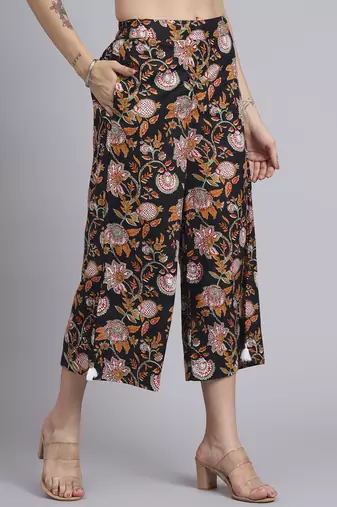 Women black cotton printed & hand work co-ord set (set of 2)