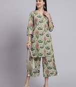 Women  green cotton printed & hand work co-ord set (set of 2)