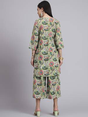 Women green cotton printed & hand work co-ord set (set of 2) 3