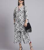 Women  cream cotton printed & hand work co-ord set (set of 2)