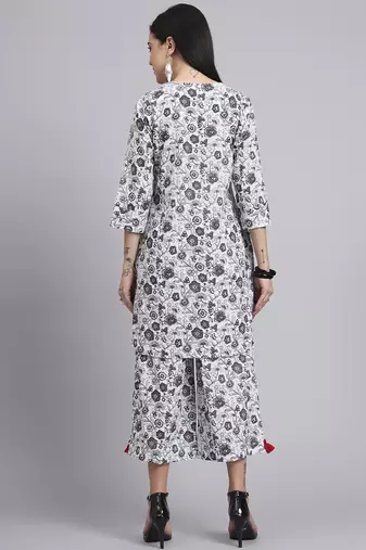 Women cream cotton printed & hand work co-ord set (set of 2)