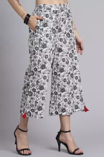 Women cream cotton printed & hand work co-ord set (set of 2)