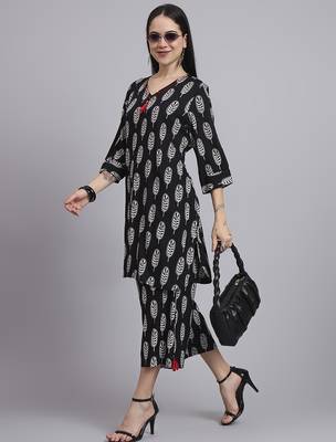 Women black rayon printed & hand work co-ord set (set of 2) 1