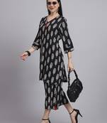 Women  black rayon printed & hand work co-ord set (set of 2)