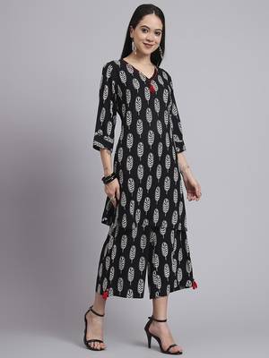 Women black rayon printed & hand work co-ord set (set of 2) 2
