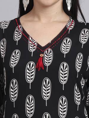 Women black rayon printed & hand work co-ord set (set of 2) 4