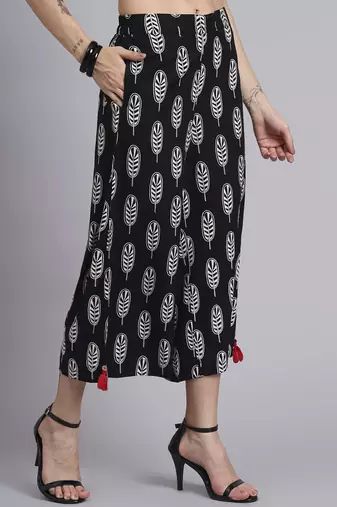 Women black rayon printed & hand work co-ord set (set of 2)
