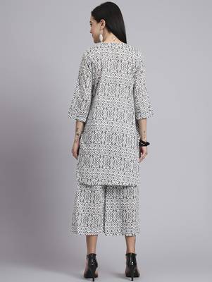 Women cream cotton printed & hand work co-ord set (set of 2) 2