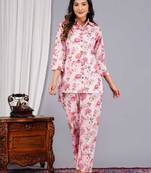 Women pink cotton printed & hand work straight kurta bottom set