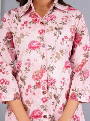 Women pink cotton printed & hand work straight kurta bottom set 3