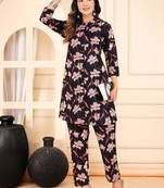 Women black cotton printed & hand work straight kurta bottom set