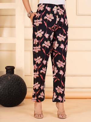 Women black cotton printed & hand work straight kurta bottom set 3