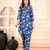 Women blue cotton printed & hand work straight kurta bottom set