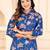 Women blue cotton printed & hand work straight kurta bottom set
