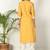 Women yellow rayon printed & trim work kurta bottom set