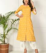 Women yellow rayon printed & trim work kurta bottom set
