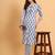 Women Blue rayon printed & trim work kurta bottom set