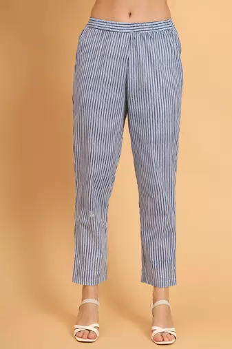 Women Blue rayon printed & trim work kurta bottom set