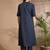 Women blue cotton katha & trim work kurta bottom set