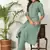 Women green cotton katha & trim work kurta bottom set