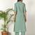 Women green cotton katha & trim work kurta bottom set