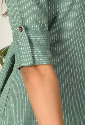 Women green cotton katha & trim work kurta bottom set 4
