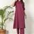 Women purple cotton katha & trim work kurta bottom set