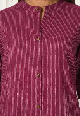 Women purple cotton katha & trim work kurta bottom set 5