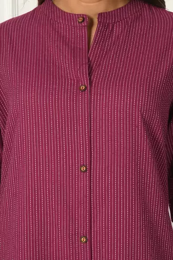Women purple cotton katha & trim work kurta bottom set
