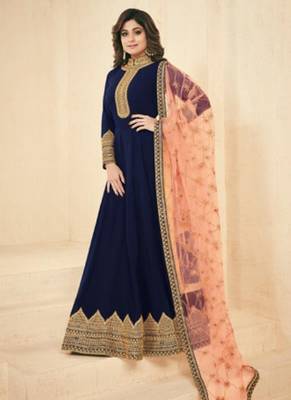 Blue Georgette Embroidered Wedding Wear Designer Anarkali Suit 1