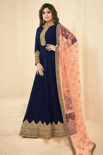 Blue Georgette Embroidered Wedding Wear Designer Anarkali Suit