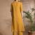 Women mustard cotton katha & trim work kurta bottom set