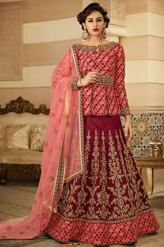Maroon Raw Silk Embroidered Wedding Wear Designer Anarkali Suit
