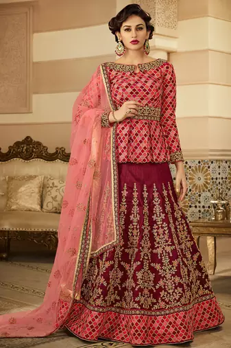 Maroon Raw Silk Embroidered Wedding Wear Designer Anarkali Suit