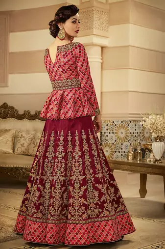 Maroon Raw Silk Embroidered Wedding Wear Designer Anarkali Suit