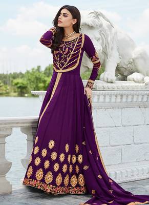 Purple Georgette Embroidered Wedding Wear Designer Anarkali Suit 1