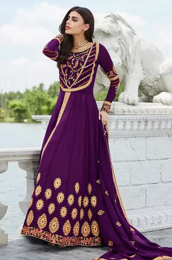 Purple Georgette Embroidered Wedding Wear Designer Anarkali Suit