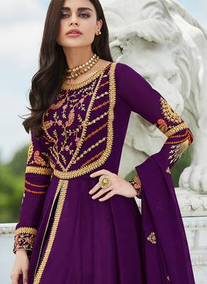Purple Georgette Embroidered Wedding Wear Designer Anarkali Suit 2