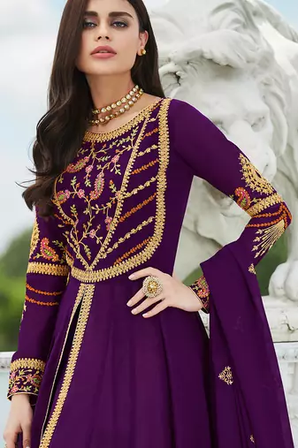 Purple Georgette Embroidered Wedding Wear Designer Anarkali Suit