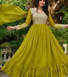Paroot green georgette with embroidery beads sequins-work ready to wear gown wtth dupatta