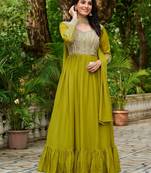 Paroot green georgette with embroidery beads sequins-work ready to wear gown wtth dupatta