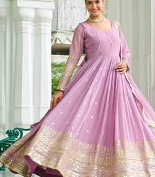 Lavender dusty coloured faux georgette anarkali gown and dupatt with embroidered work