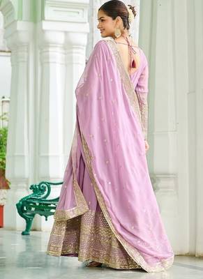 Lavender dusty coloured faux georgette anarkali gown and dupatt with embroidered work 5
