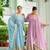 Sky dusty coloured faux georgette anarkali gown and dupatt with embroidered work