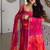 Pink orange faux georgette gown with printed work & full sleeves | partywear anarkali long dress for women